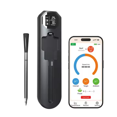 주문 방수 급 충전 BBQ 식품 온도 측정기 무선 디지털 고기 온도 측정기 APP 제어 알람으로 부엌 요리를 위해 online manufacture